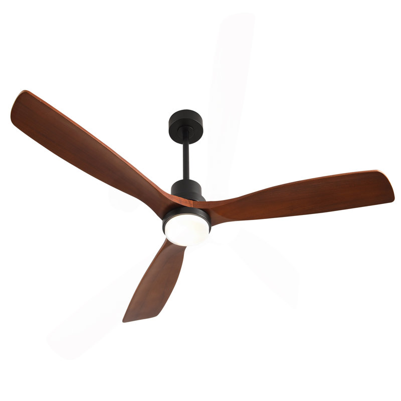 Hot Sales 60 Inch Modern Black Ceiling Fan With Light 3 Solid Wood Blades Remote Control Reversible DC Motor With Dimmable LED