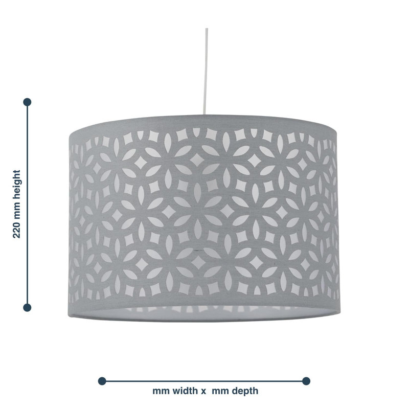 22cm H Cotton Drum Pendant Shade ( Uno ) in Grey