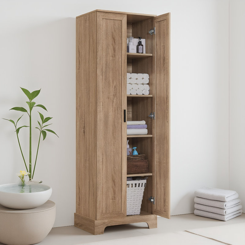 Armoire de rangement avec deux portes pour salle de bain, bureau, tablette réglable, panneau de fibres à densité moyenne, brun