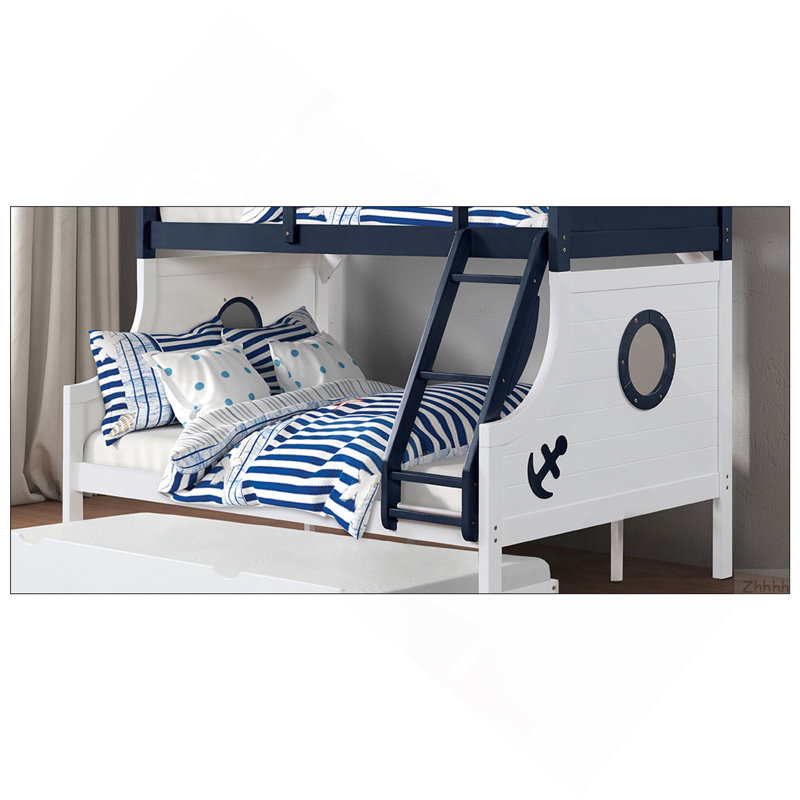 Lit superposé simple au-dessus d'un lit superposé Moderne attaché échelle supérieure Rails de lit et structure de joint verrouillable pour trousse de lattes de sécurité Finition bleue / blanche incluse