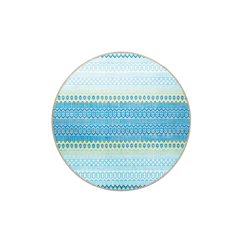 Blue Themed Stripe Geometric Patterned Fringed Vintage Decorative Carpet, Runner 3'4" x 9'11"