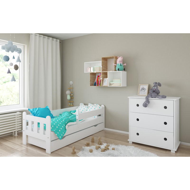 Sherri bed with drawer and mattress, White, Toddler (140 x 70 cm)