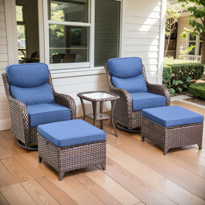 Deb 5-Piece Outdoor Conversation Set with Wicker Swivel Rocking Chairs, Ottomans & Side Table by Red Barrel Studio