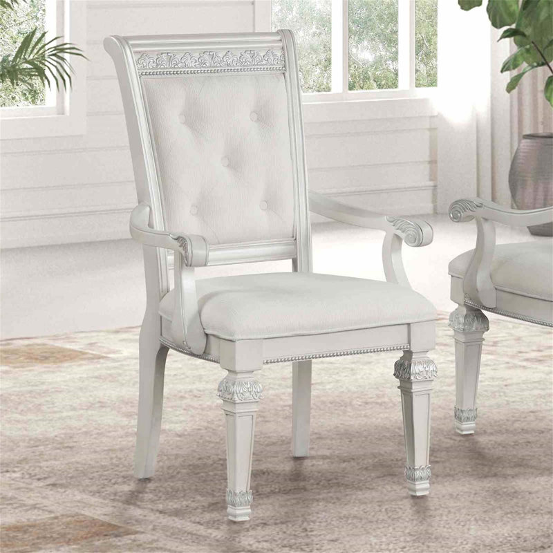 Fauteuil 2 pièces de style traditionnel avec assise et dossier rembourrés en chenille pour une salle à manger élégante