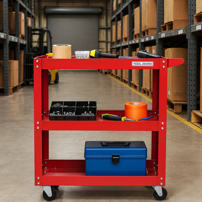 3 Tier Utility Cart, Heavy Duty Steel Push Service Cart with Lockable 360 Degree Casters, 3 Shelf Rolling Tool Cart on Wheels for Garage Office Workshop Warehouse Kitchen