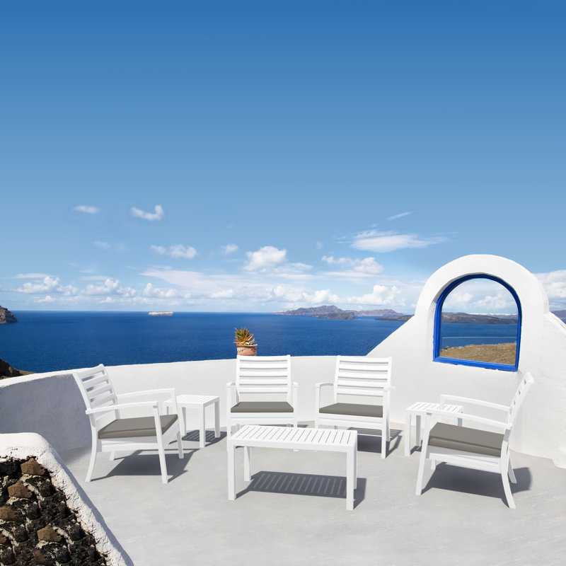 Quadis 4 - Person Patio Conversation Set with Cushions, White, Canvas Taupe Sunbrella® Canvas