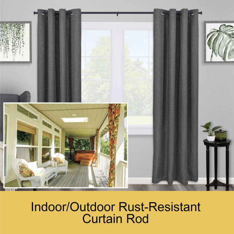 Adjustable Black Steel Tension Curtain Rod for Indoor/Outdoor Use