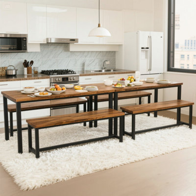 Mid-century Modern Dining Room Benches Set Of 2, Living Room Entryway Benches With Mdf Broad & Metal Frame, 39 Inch Kitchen Benches For Apartment, Din by 17 Stories