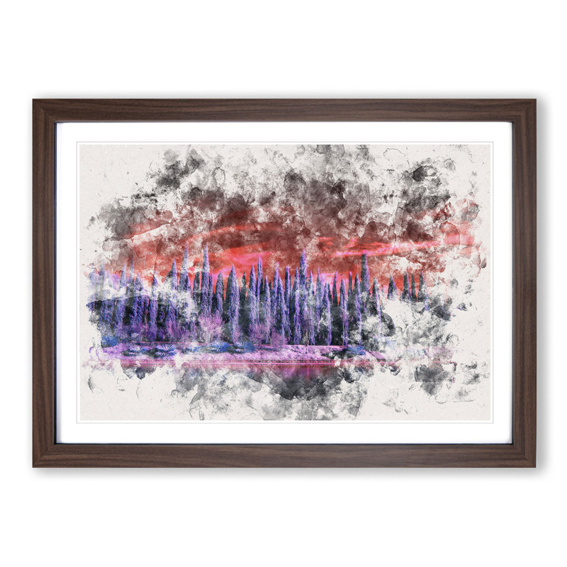 Cypress Trees - Picture Frame Painting Print, Walnut Framed, 62cm H x 87cm W x 2cm D