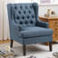 Fauteuil d'appoint en tissu capitonné à boutons bleus - siège rembourré en mousse et pieds espresso, l 29 po-1397266181