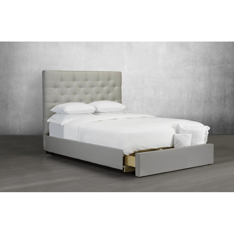 Lit plateforme tapissier avec rangement Waloo, Grand, Gris