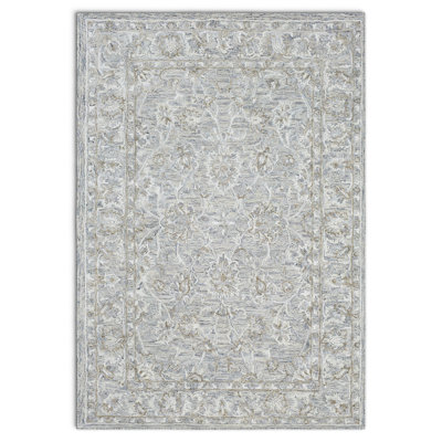 Cait Oriental Handmade Tufted Wool/Silk Denim/Taupe/Ivory Area Rug