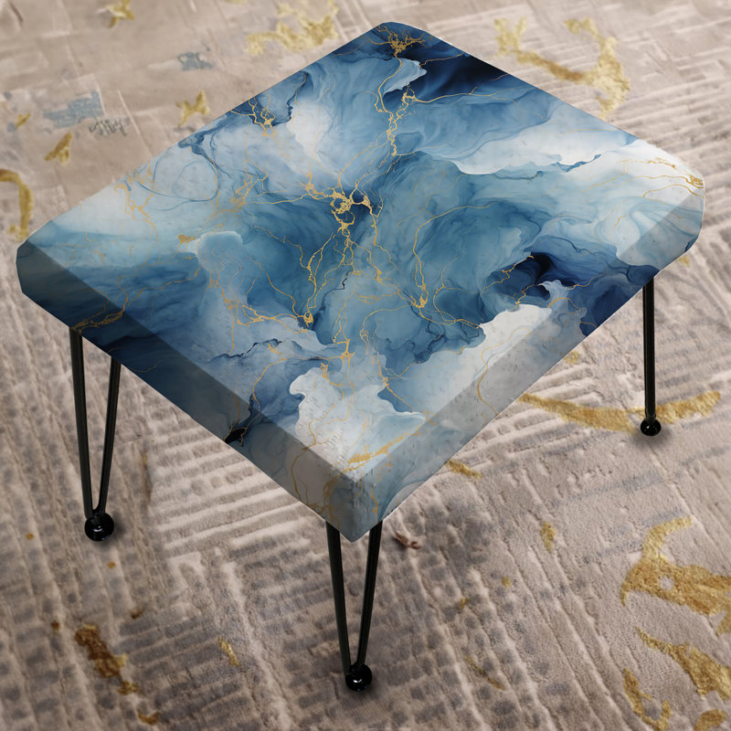 Blue Ethereal Elegance Marble Pattern - Marble Rectangle Ottoman