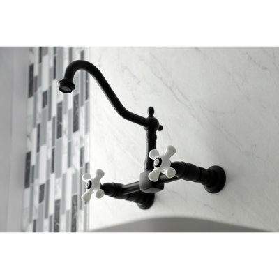 Kingston Brass Heritage Double-Handle 2-Hole Wall-Mount Bridge Kitchen Faucet