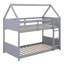 Lit superposé simple au dessus d'un lit simple, structure de lit superposé au sol en bois d'hévéa avec échelle et garde-corps et têtes et pieds de lit, lit superposé bas