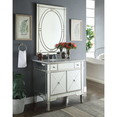 Sandstrom 36 " W Freestanding Standard Single Vanity Bathroom Vanity With Carrara Marble Top with Mirror