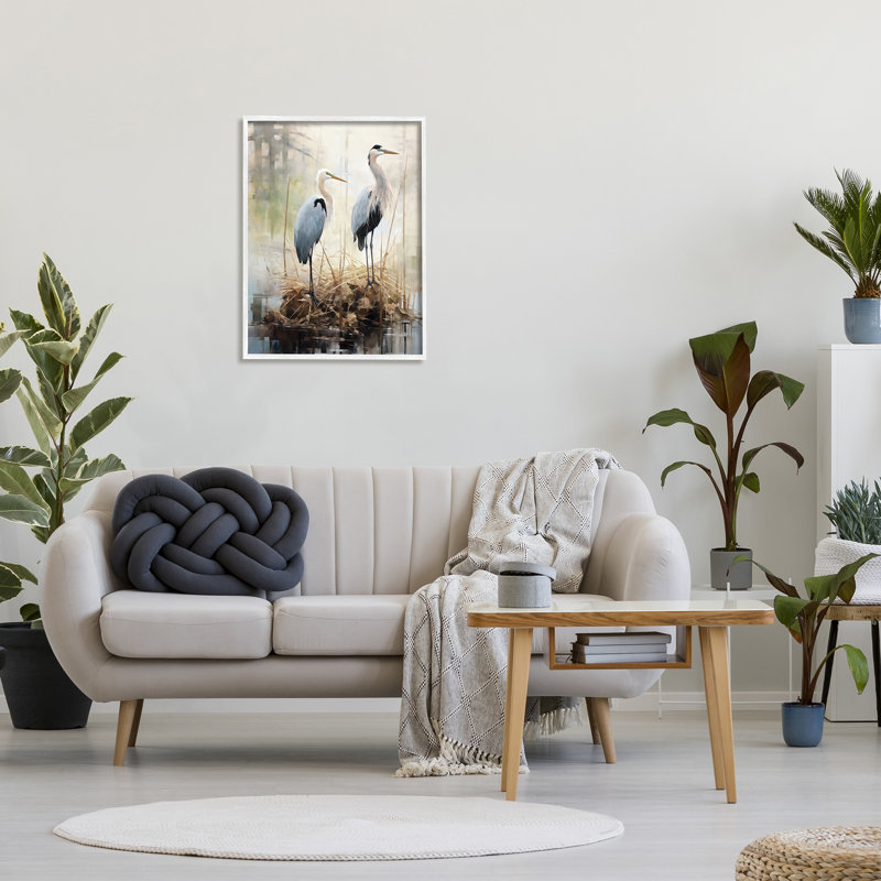 Az-184-Grues encadrées dans un étang naturel, Giclée encadrée blanc bord de mer, H 30 po x l 24 po x P 1,5 po