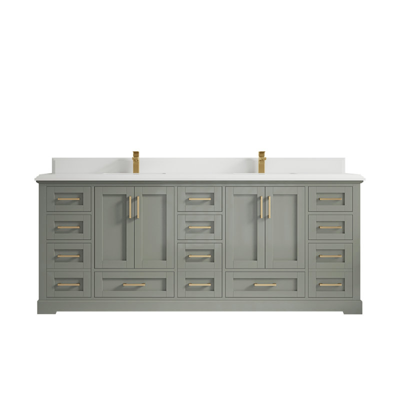 Ensemble de meuble-lavabo double 84 po Esin, Blanc, À feuilles persistantes, Or