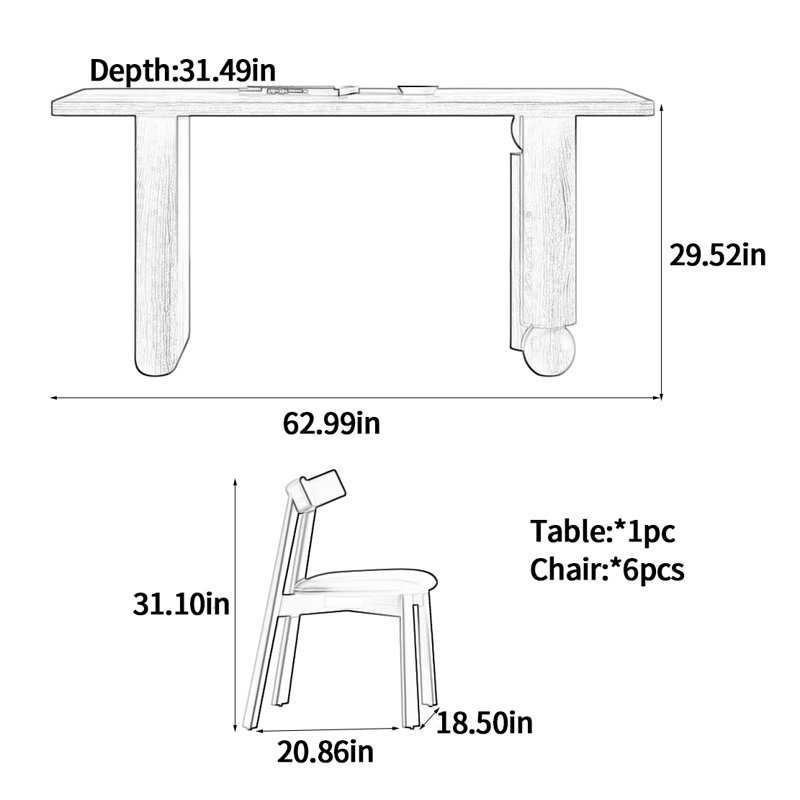 Vintage Solid Wood Dining Table, 29.52"H x 62.99"L x 31.49"W