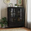 Buffet minimaliste avec portes doubles en verre et tiroir, rangement moderne en bois pour le salon, la salle à manger, le couloir et le vestibule-129488566