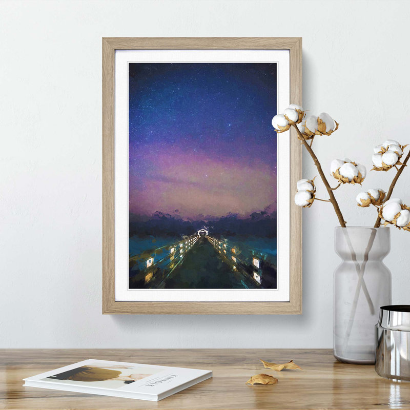 Walk the Pier to the Milky Way in Abstract - Picture Frame Graphic Art Print, 50cm H x 35cm W x 2cm D, Oak