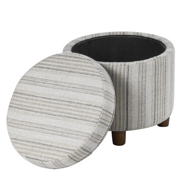 Round Storage Ottoman - Gray Striped Pattern