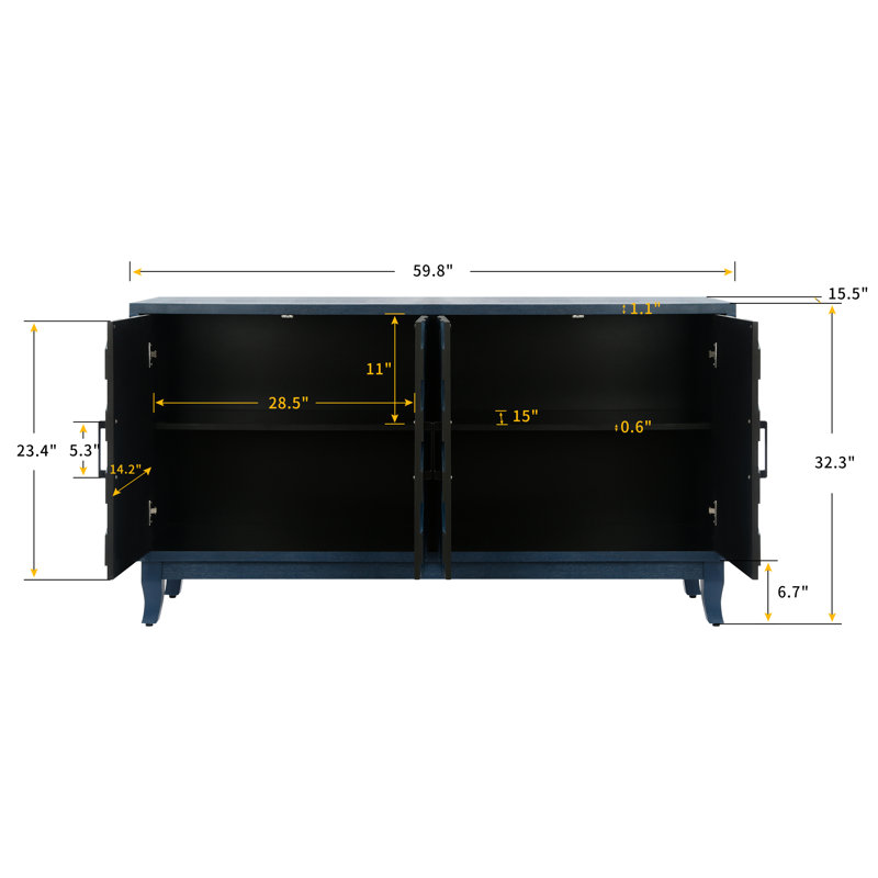 Buffet en bois massif + 4 portes avec armoire élégante en bois laqué pour un rangement quotidien