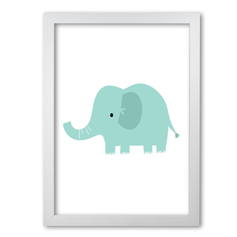Children's Animals, Elephant - Print, White Grain Frame, 60 cm H x 42 cm W x 5 cm D