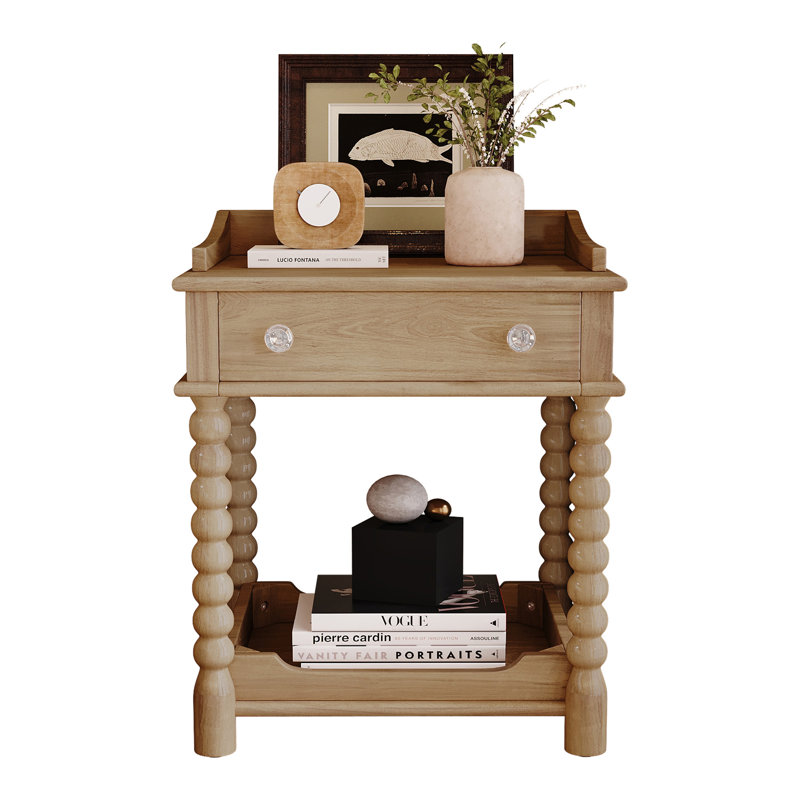Retro Style Nightstand With Drawer And Open Shelf For Bedroom(Includes Only Nightstand), Natural