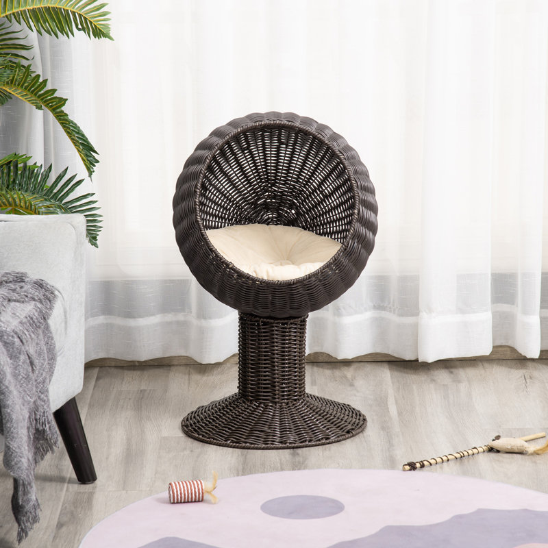 Lit surélevé pour chat avec support pour œuf rotatif, Noir, H 26,75 po x l 15,25 po x L 17 po