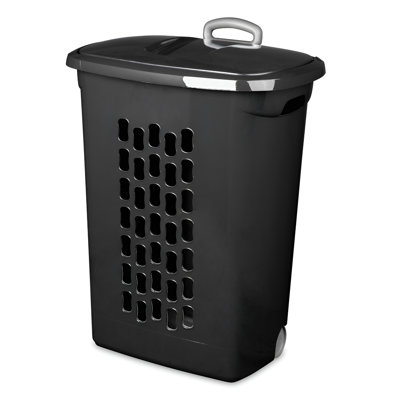 Sterilite Ultra Wheeled Laundry Hamper, Plastic Clothes Bin, Black, 24 Pack