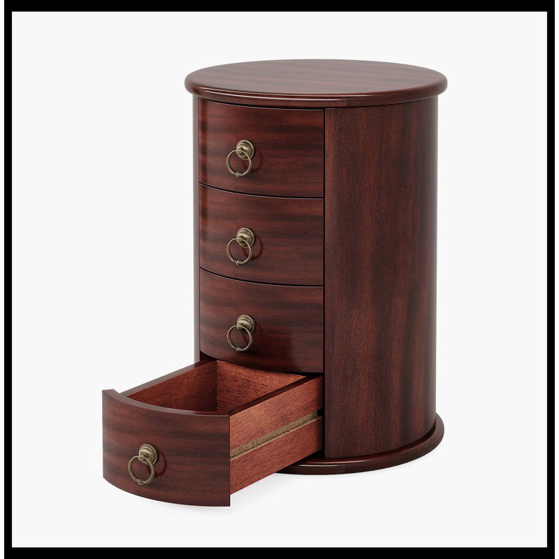 Table de bout en bois, table d'appoint ronde avec 4 tiroirs (aucun assemblage requis)