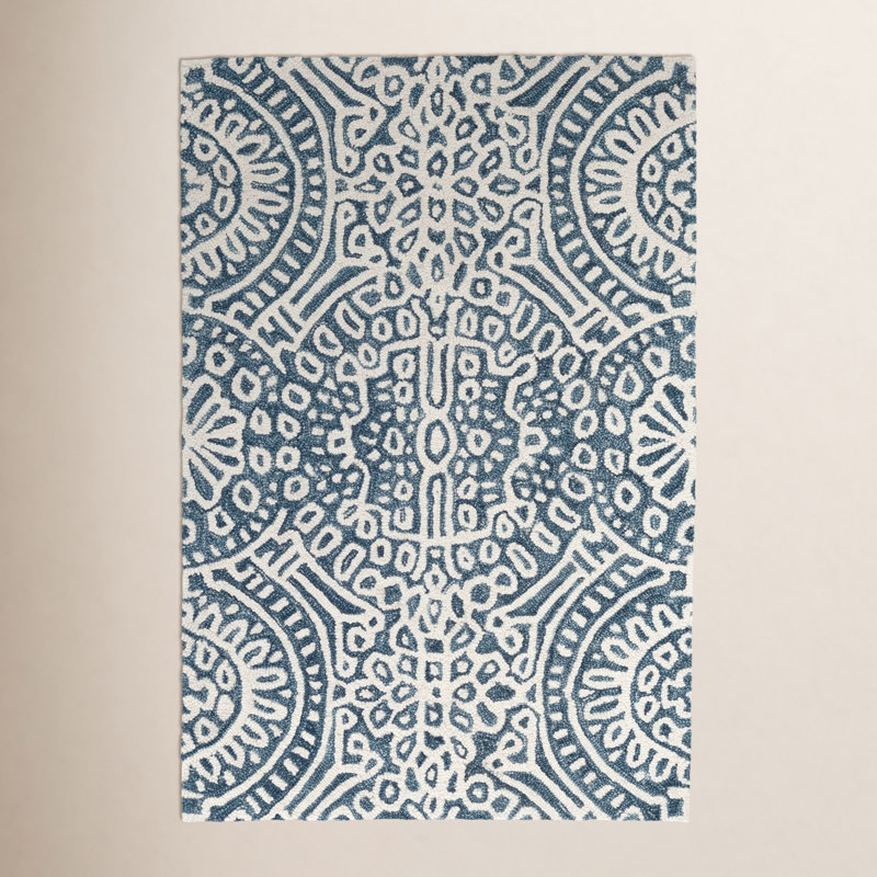 Tapis en laine crocheté à la main Temple Ink, Rectangle 9 pi 6 po x 13 pi 6 po