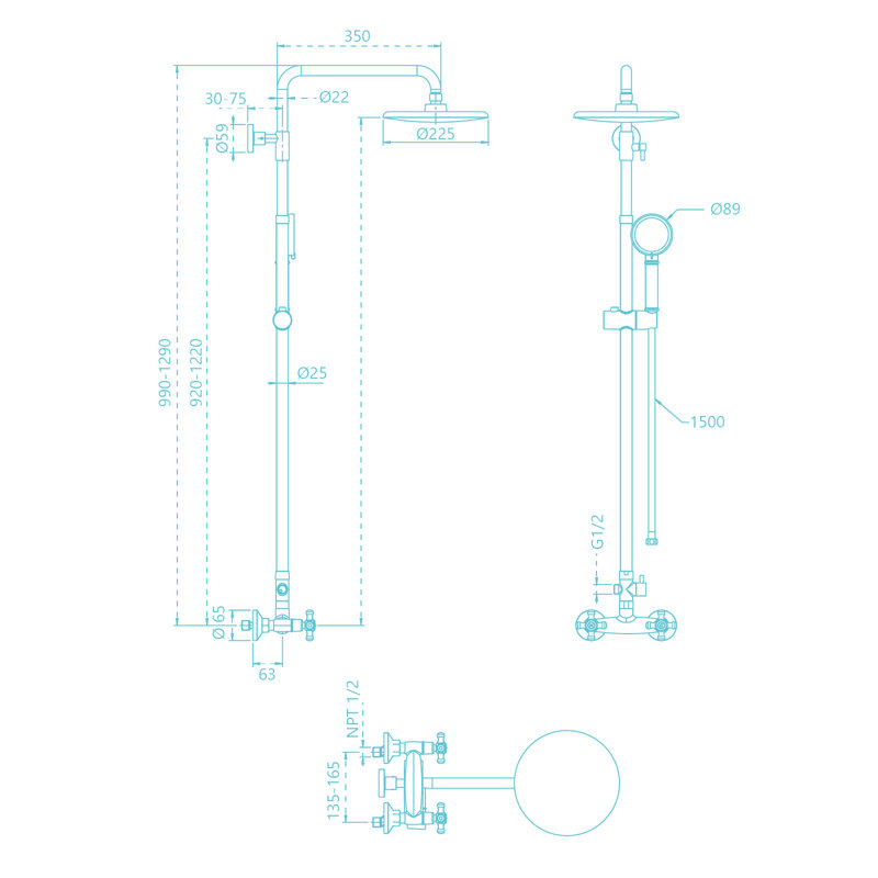 Matte Black Shower Gear With 8" Rainfall Head, 5 Handheld Spray & 2 Handle Brass Faucet Assembly In Black, 8 Inch