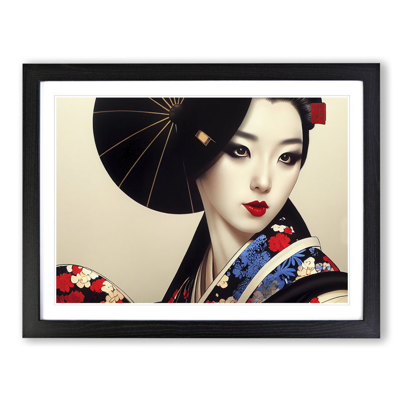 Charming Geisha - Single Picture Frame Print, Black, 46cm H x 64cm W x 2cm D