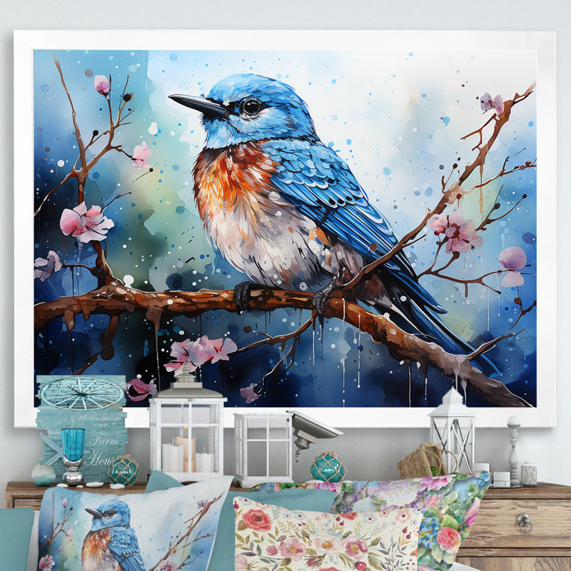 Oiseau aquarelle auras sur toile, H 12 po x l 20 po x P 1 po, Cadre simple blanc
