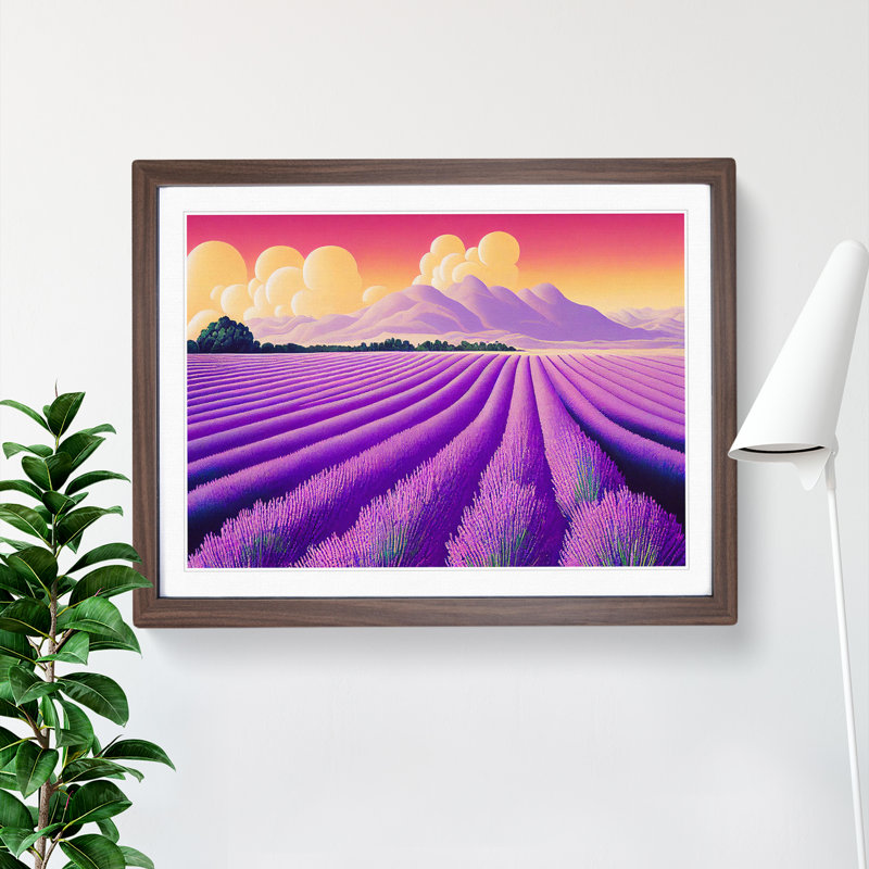 Epic Lavender Flower Field - Framed Print, 25cm H x 34cm W x 2cm D, Walnut