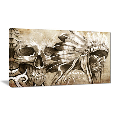 « american indien warrior tatouage sketch », impression sur toile