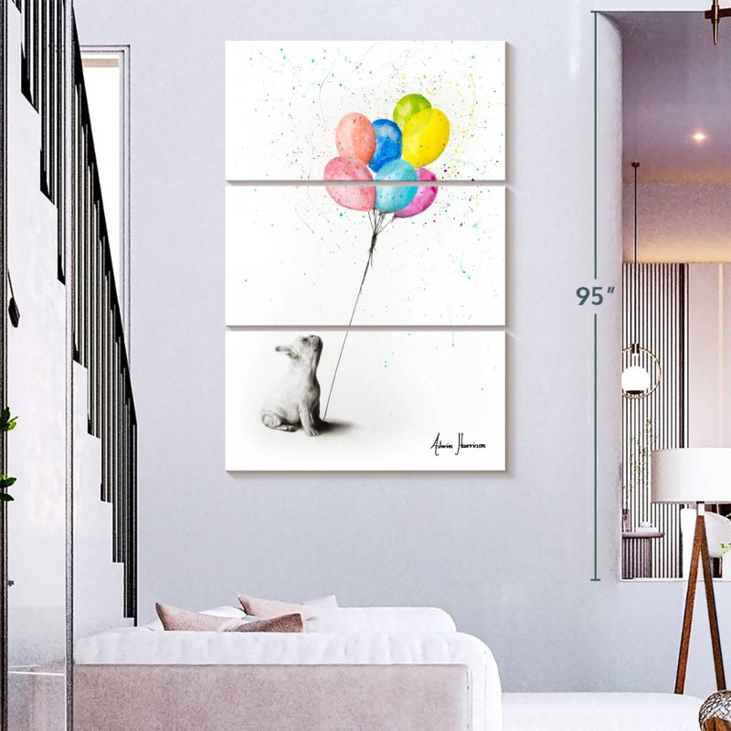 Brampt, le bouledogue français et les ballons, H 74 po x l 48 po