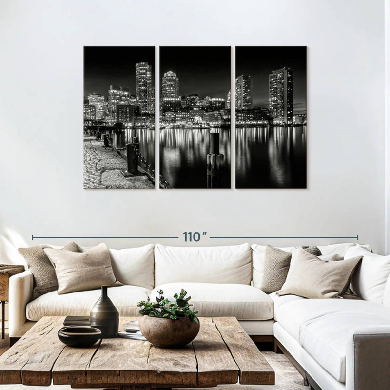 Sir Pier Boston Fan Pier Park la nuit, H 48 po x l 74 po