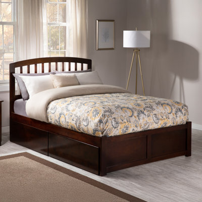 Florio Solid Wood Storage Platform Bed with Footboard and Under Bed Drawers