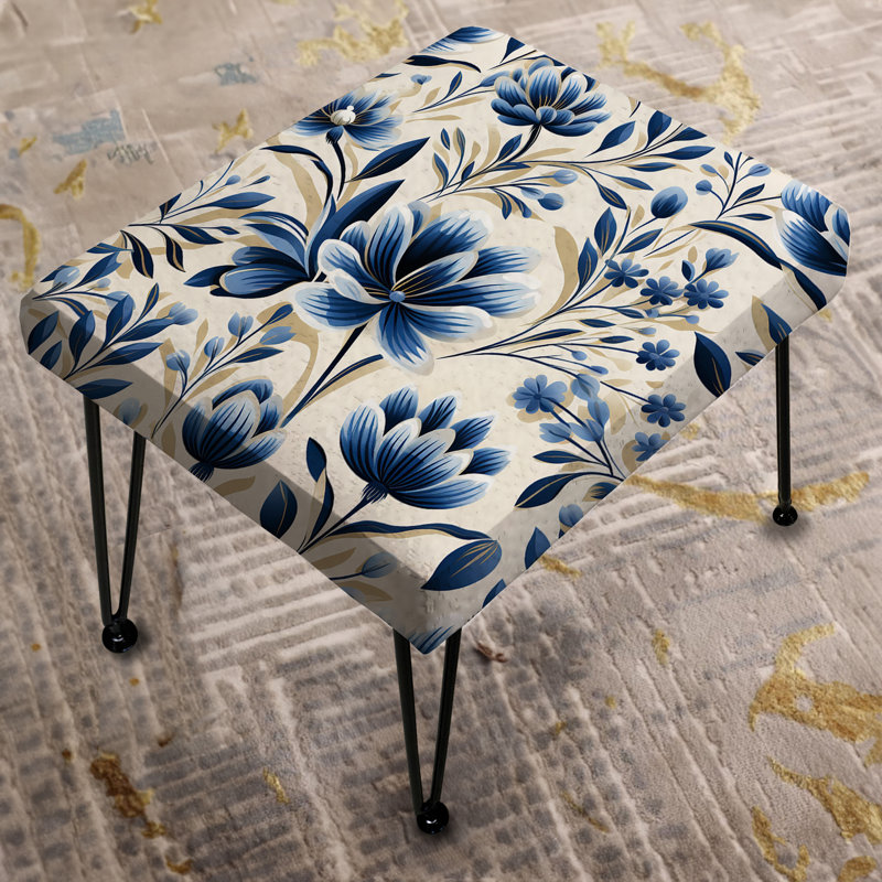 Blue And White Damask Flower I - Floral Rectangle Ottoman