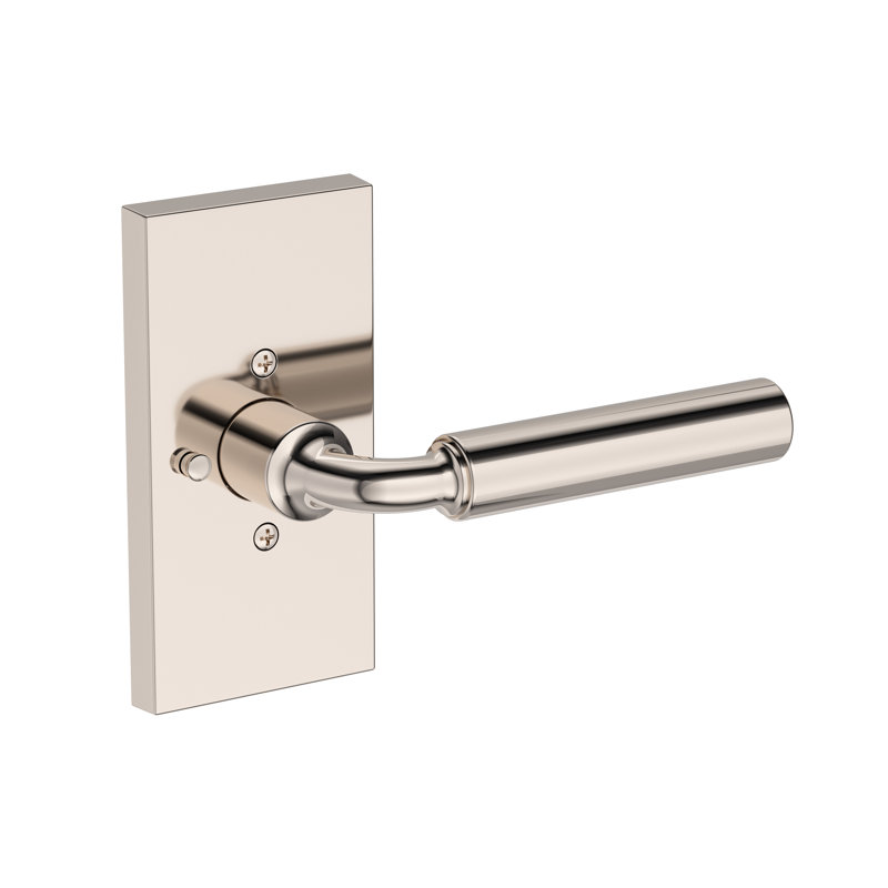 La Conner Privacy Lever with Contemporary 5in Rose in Unlacquered Brass, Polished Nickel
