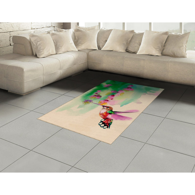 Hummingbirds Nature High Density Long Fiber Poly Threads Decorative Area Rug Carpet, Rectangle 4' x 5'8"