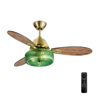 42"W Eliora LED Indoor Ribbed Glass Globe Ceiling Fan With Remote Control - House of Hampton®