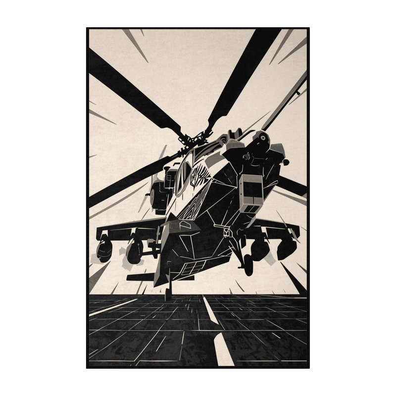 Machine Washable Mendon Attack Helicopter Industrial Geometric Rug in Beige – Black Binding, 3x5