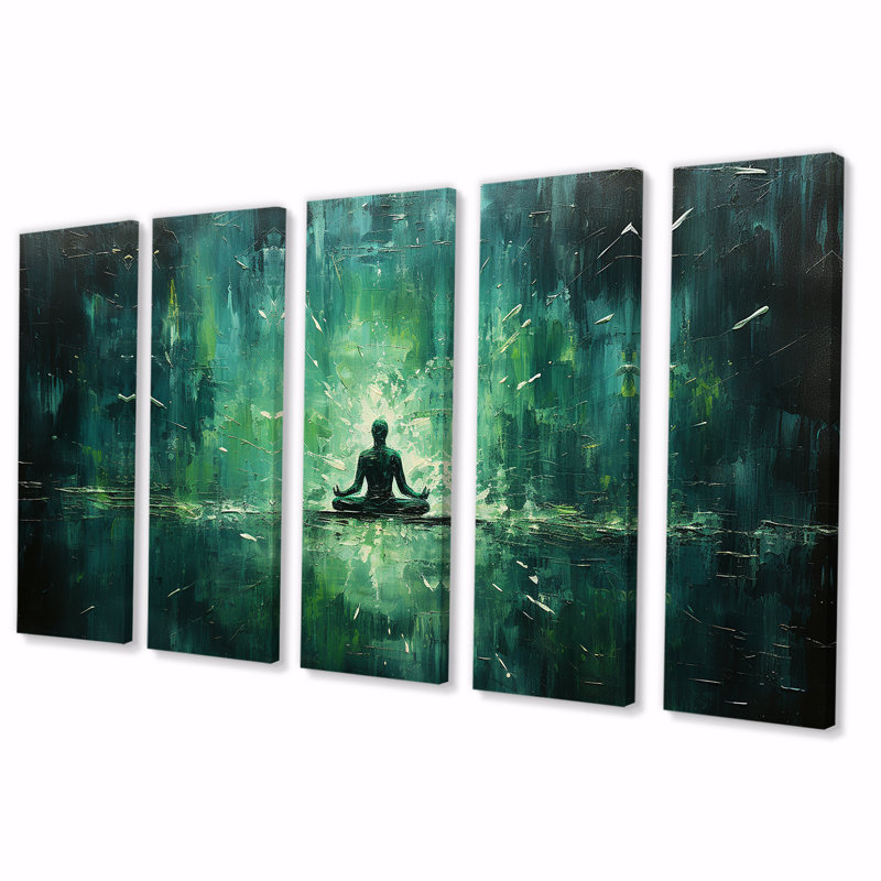 Green Yoga Bliss II - Yoga, art mural sur toile 5 pièces, H 28 po x l 60 po