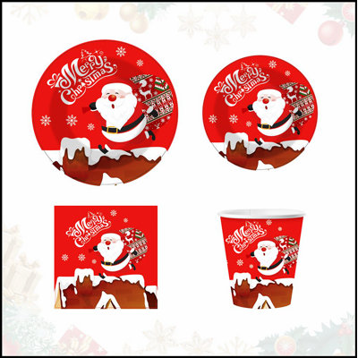 Fournitures de fête de Noël, assiettes en papier, décorations de table 50 pièces, ensemble de vaisselle jetable pour les fêtes de Noël