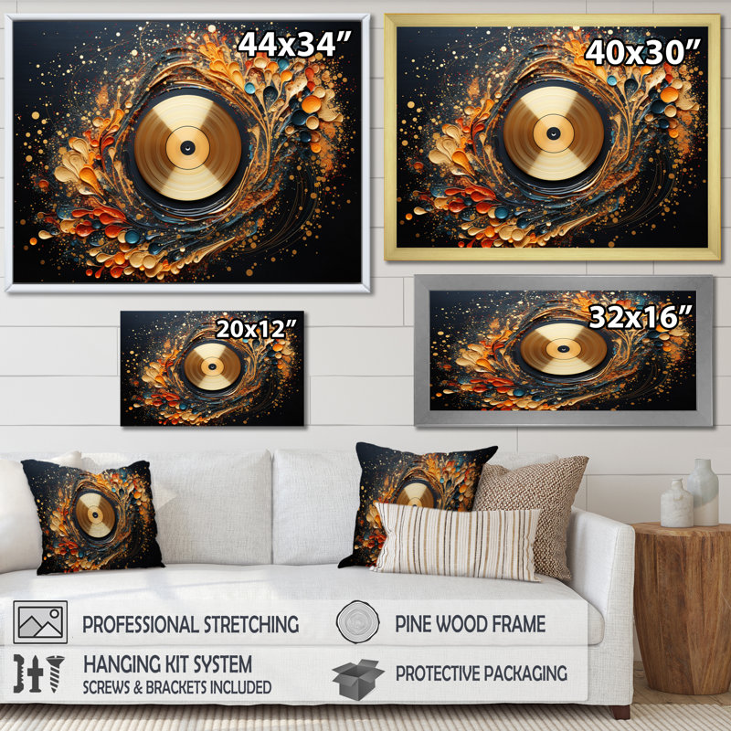 Vinyle noir et or Serenade I, Toile tendue, H 16 po x l 32 po x P 1 po