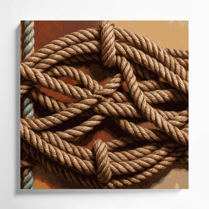 Southwestern Cowboy Lasso and Rope 71 Brown Canvas Wall Art, H 16 po x l 16 po